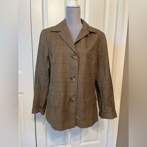 Lafayette 148 Size 12 Brown Tan Glen Plaid Wool Academia Old Money Blazer Jacket